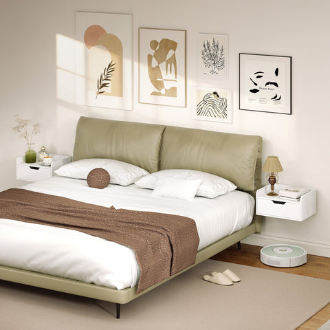 HOMCOM Floating Nightstands Set of 2, Wall Mounted Bedside Table with Drawer for Bedroom, White
