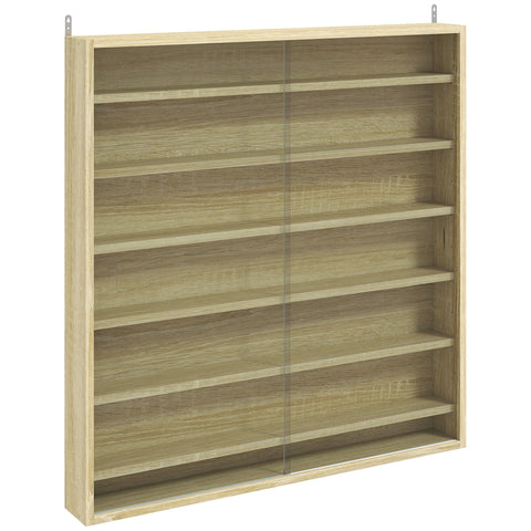 HOMCOM Six Shelf Display Cabinet, with Glass Doors - Oak