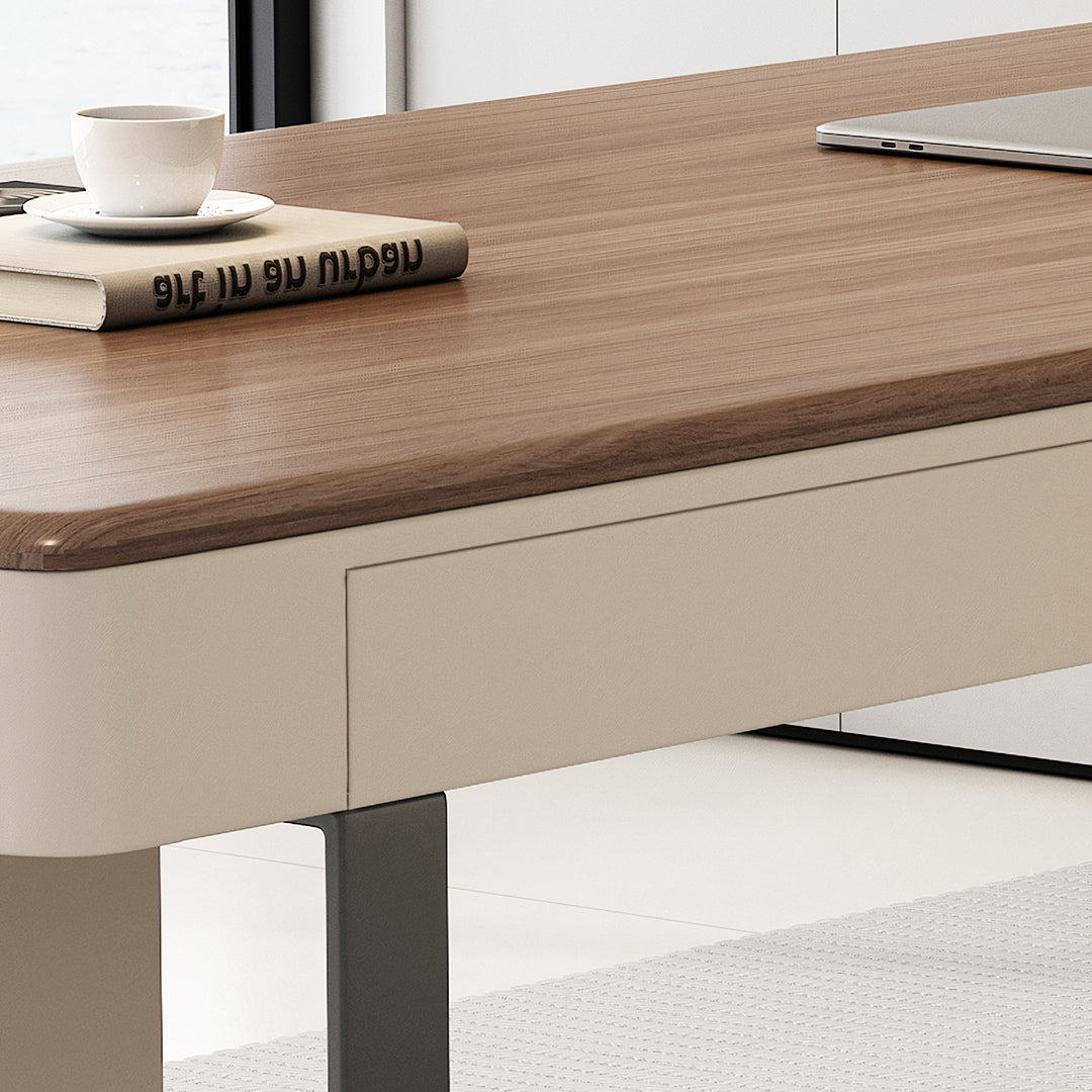 Elena Modern Office Desk, Wood, Cream & Walnut