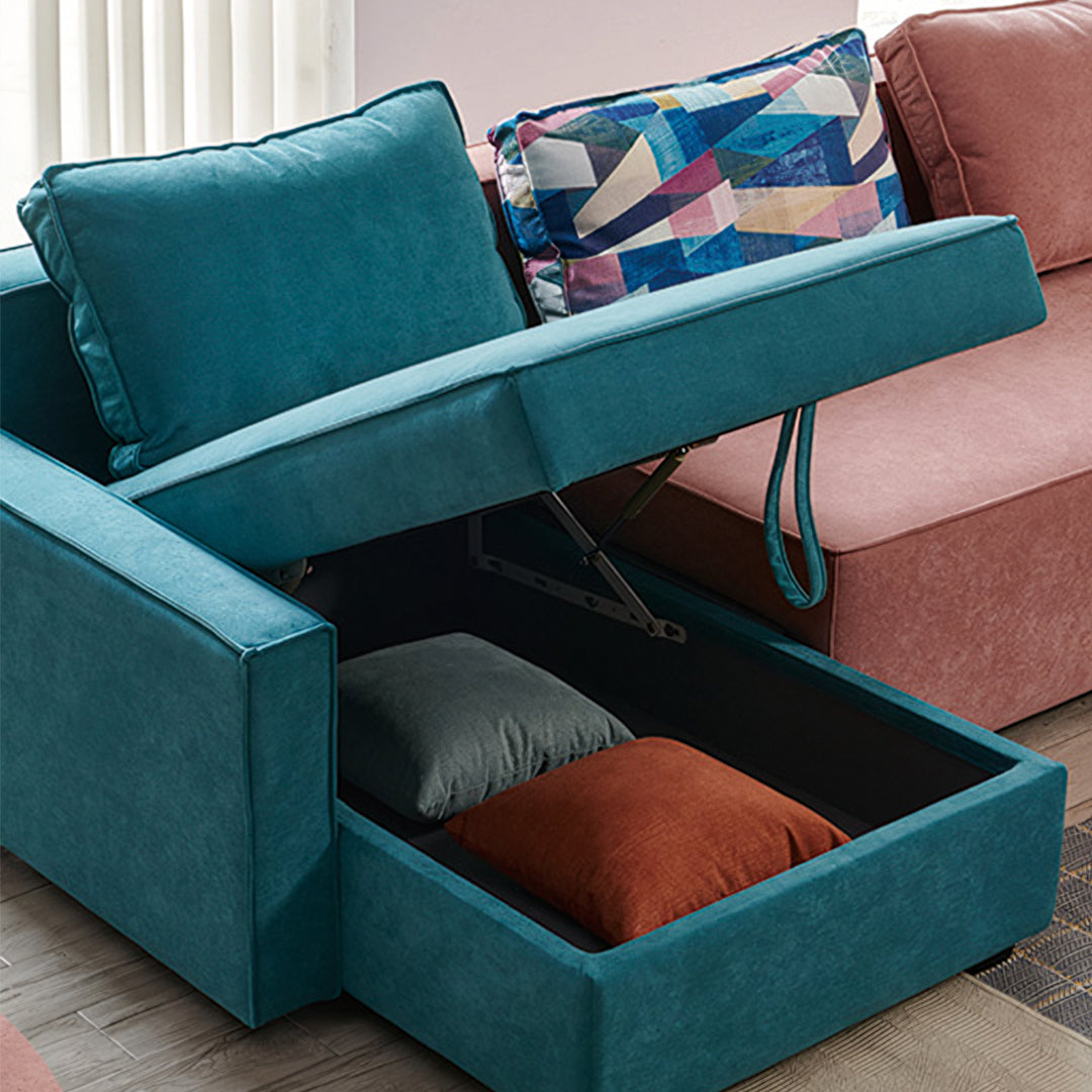 Adnan L Shape Three Seater Corner Sofa Bed, With Storage, Blue & Pink