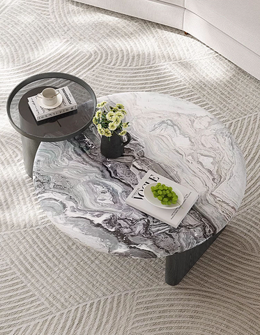 Galatea Round Nesting Marble Coffee Table, Marble Top