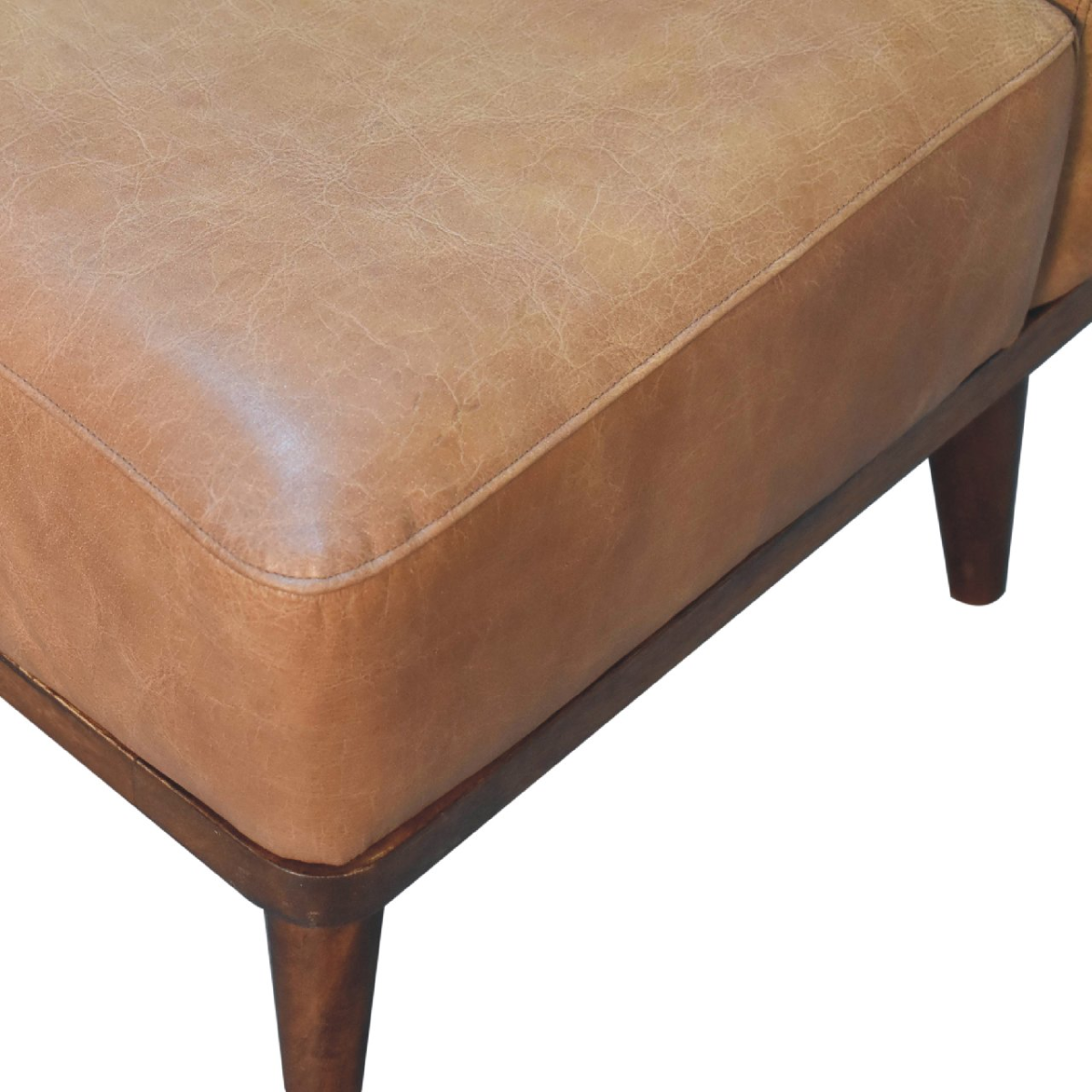 Artisan Furniture Solid Mango Wood Tan Buffalo Backrest Footstool