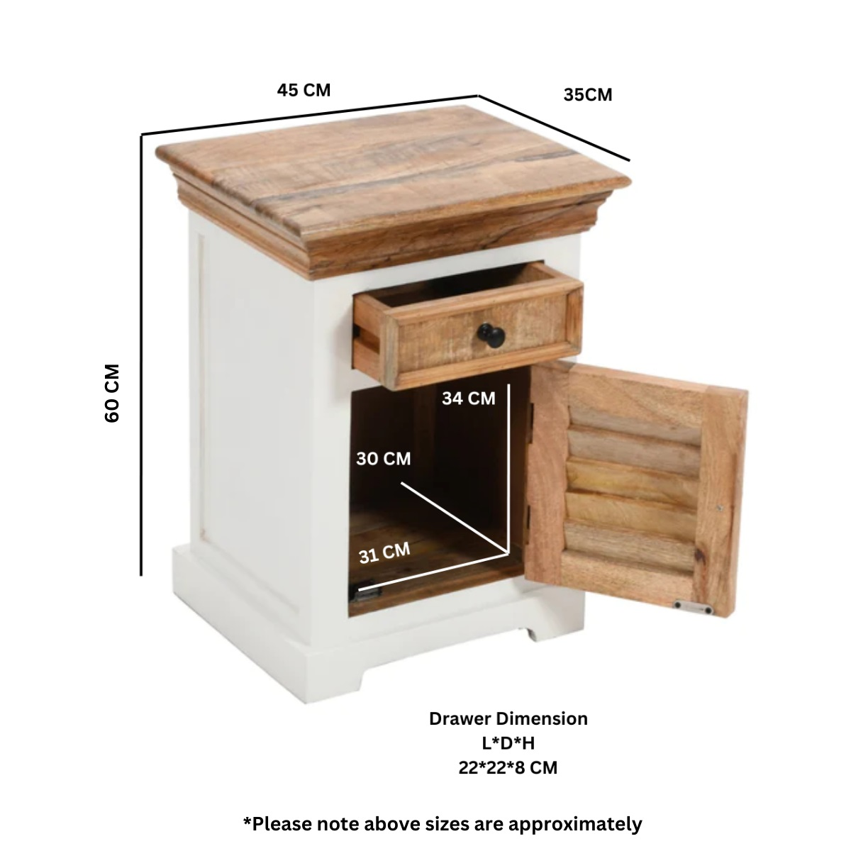 Alfie Solid Mango Wood Bedside Cabinet 1 Drawer  1 Door