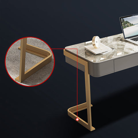 Leila Home Office Desk With Drawers, Grey & Gold