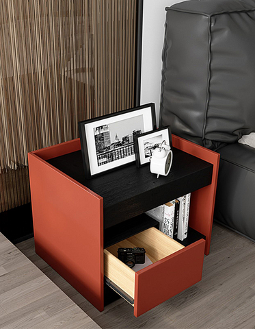Ambrose Wooden Bedside Table, Red