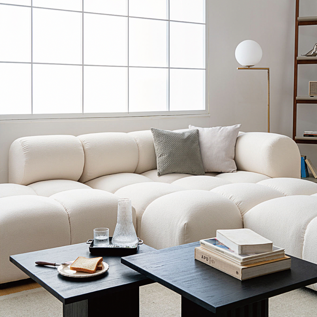 Caius Velvet Three Seater Module Sofa, White Velvet