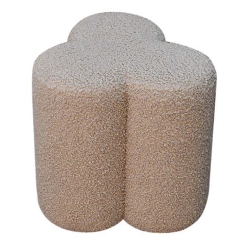 Artisan Furniture Solid Mango Wood Mud Boucle Clover Footstool