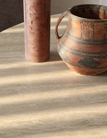 Sato Round Dining Table, Travertine