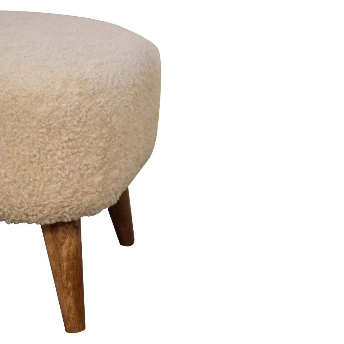 Artisan Furniture Solid Mango Wood Boucle Cream Square Footstool