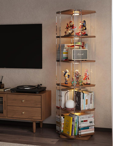 Amato Rotating Bookshelf, Freestanding Shelving Unit, Solid Wood