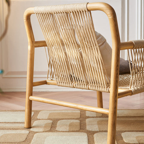 Zubkov Lounge Chair, Rattan & Solid Wood, Oak