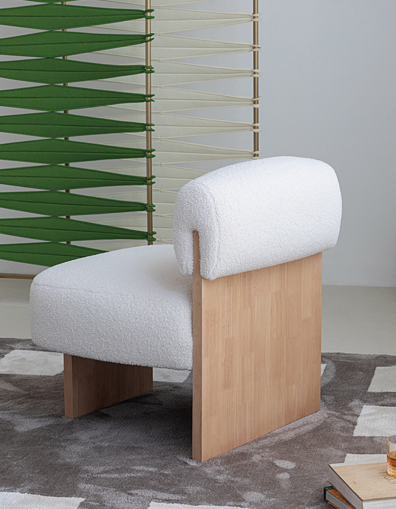 Evander Boucle Armchair with Wooden Frame
