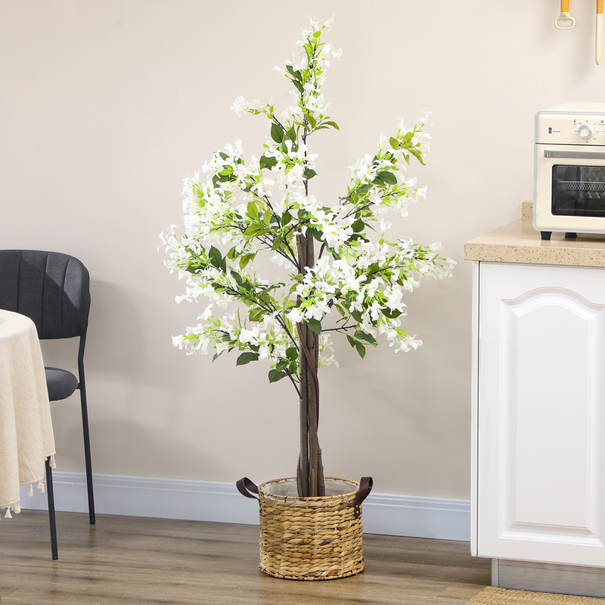 HOMCOM Potted Artificial Plants Honeysuckle Flower for Indoor Outdoor, White