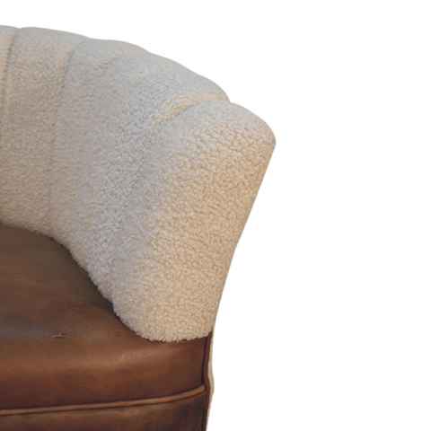 Artisan Furniture Solid Mango Wood Boucle Cream Buffalo Armchair