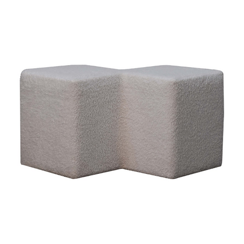 Artisan Furniture Solid Mango Wood White Boucle Twin Footstool