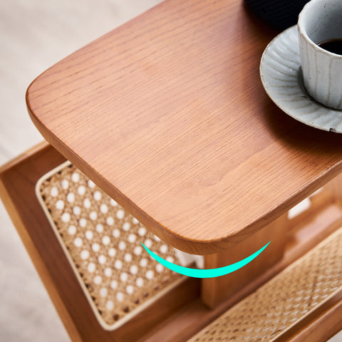 Lucas Side Table With Magazine Rack, Solid Wood & Rattan