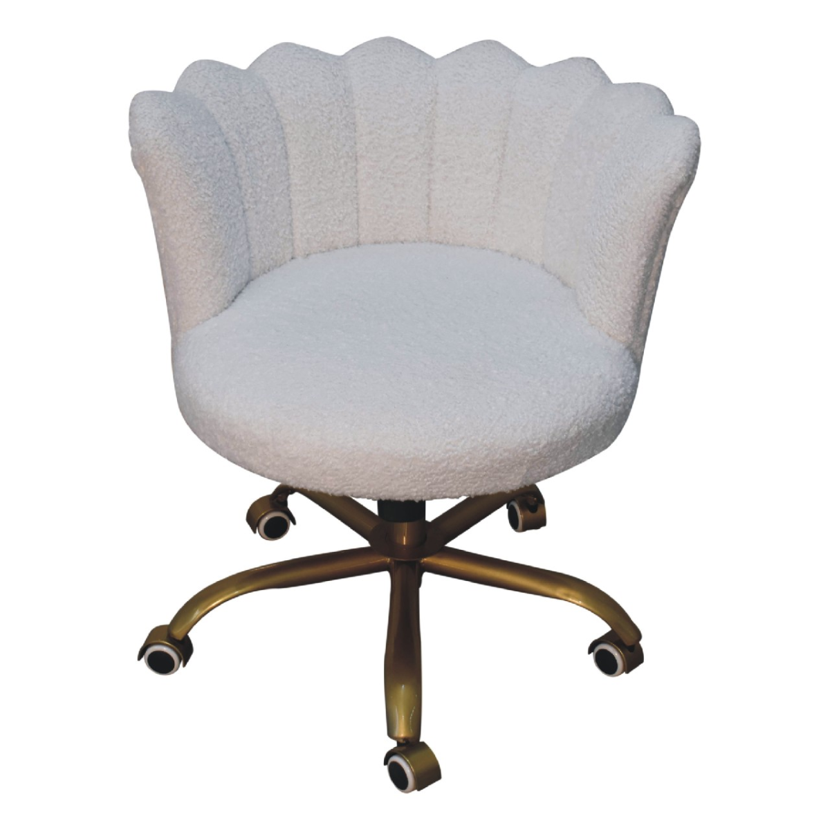 Artisan Furniture Solid Mango Wood White Boucle Swivel Chair