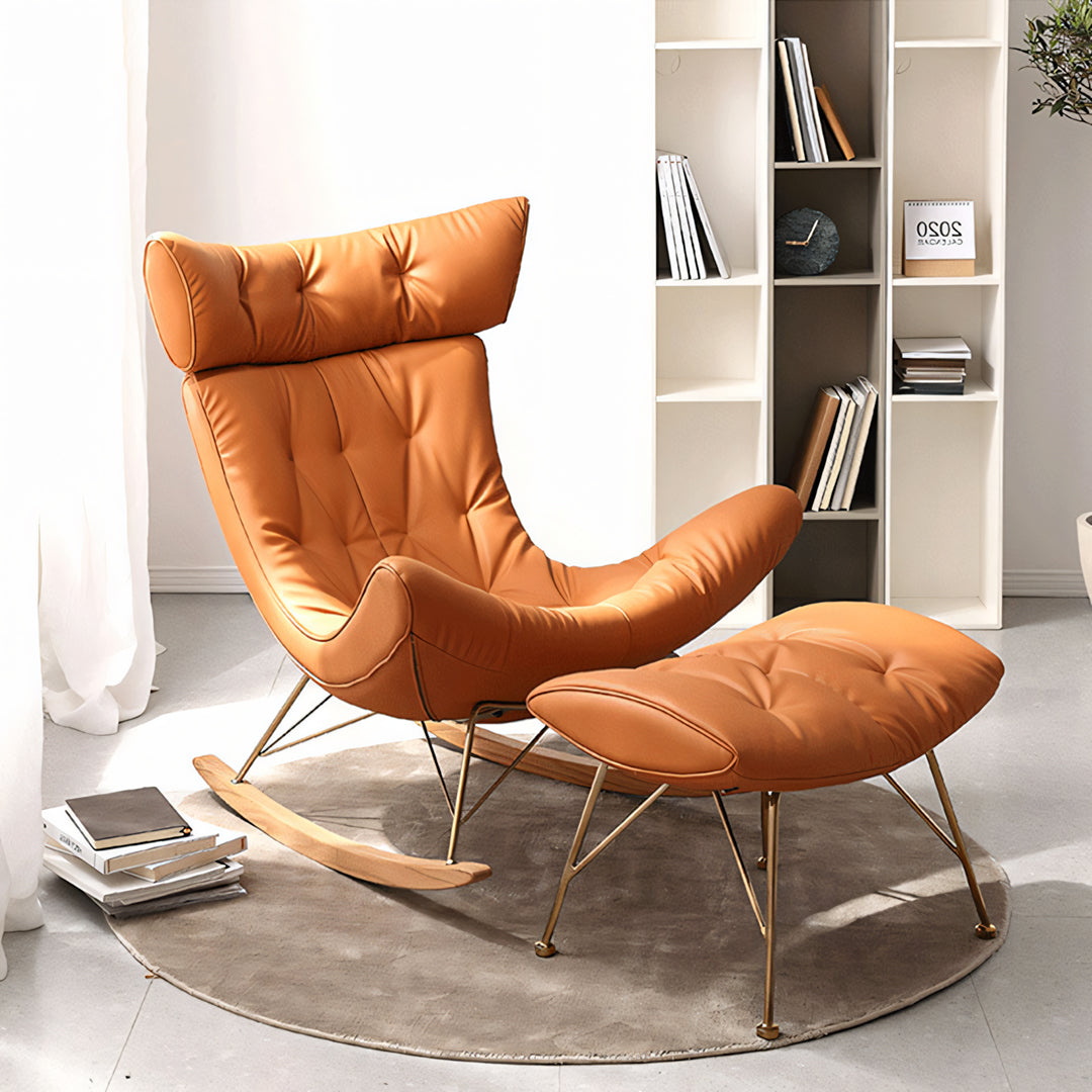Anwar Rocking Chair With Footstool, Orange Leather