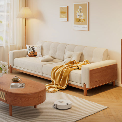 Catalina Cloud Sofa,  Two Seater, Three Seater Sofa, Cream Corduroy, Cherry Wood