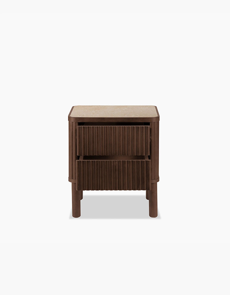 Tannenbaum 2 Drawer Bedside Table, Wood, With Sintered Stone Top