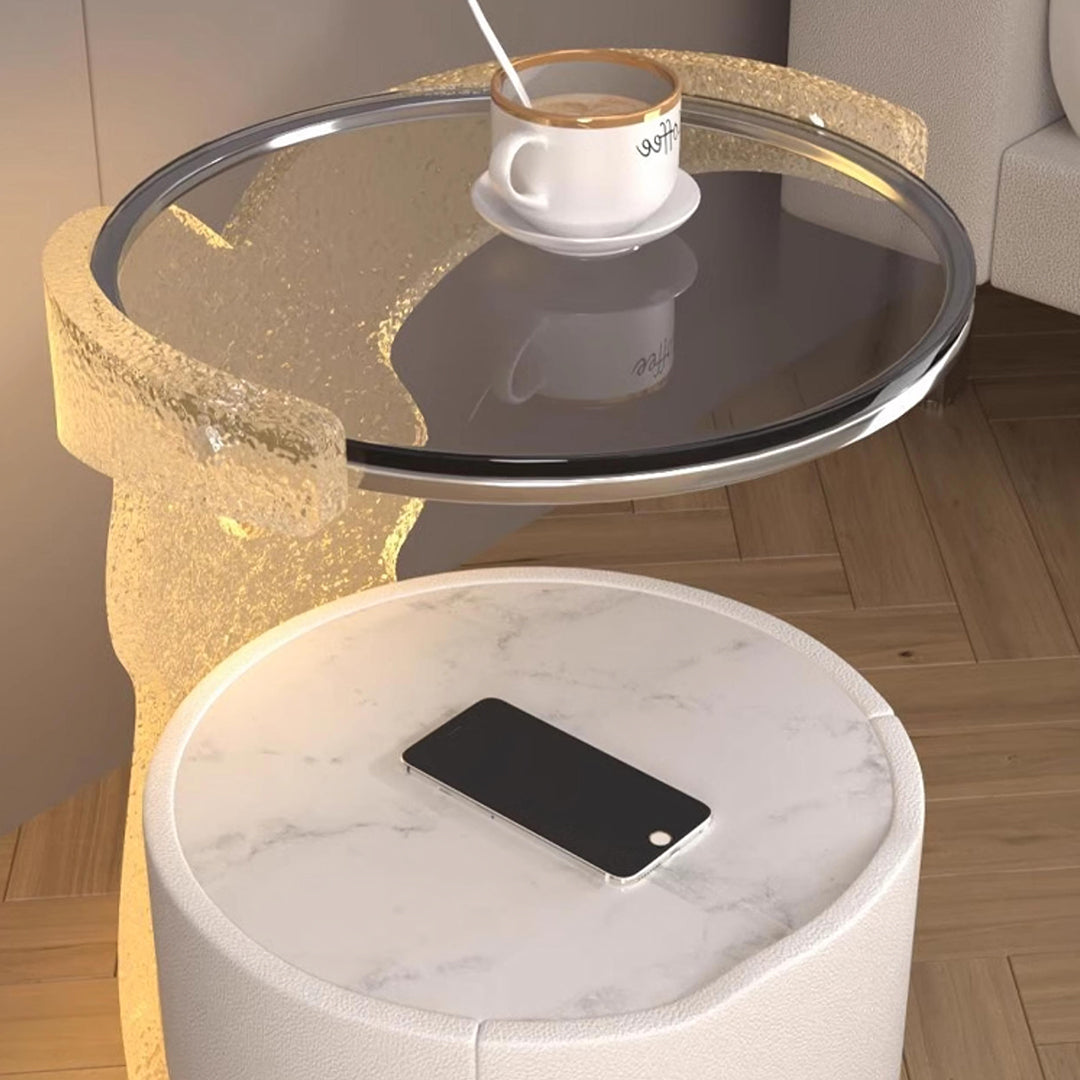 Hutton Round Bedside Table With Storage & Light Strip