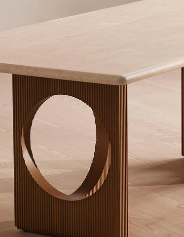 Boucheron Dining Table, Travertine & Solid Wood
