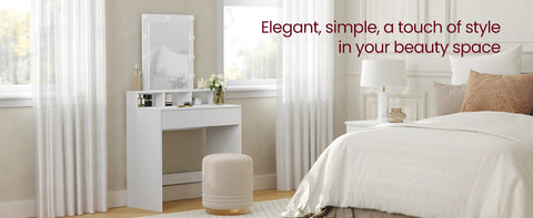 VASAGLE Dressing Table, LED Lights with Adjustable Brightness, Vanity Table with Mirror, 2 Drawers and 3 Compartments