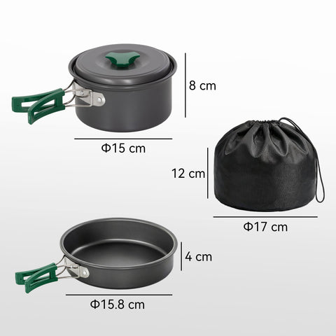 Outsunny Camping Cookware Set, 8-Piece Ultralight Camping Cooking Kit with Anti-Scald Handles, Grey