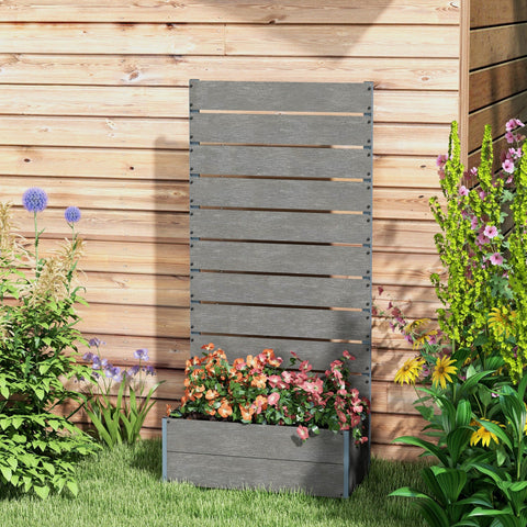 Outsunny 34 x 69.5cm Garden Planter Box, with Back Trellis, Grey