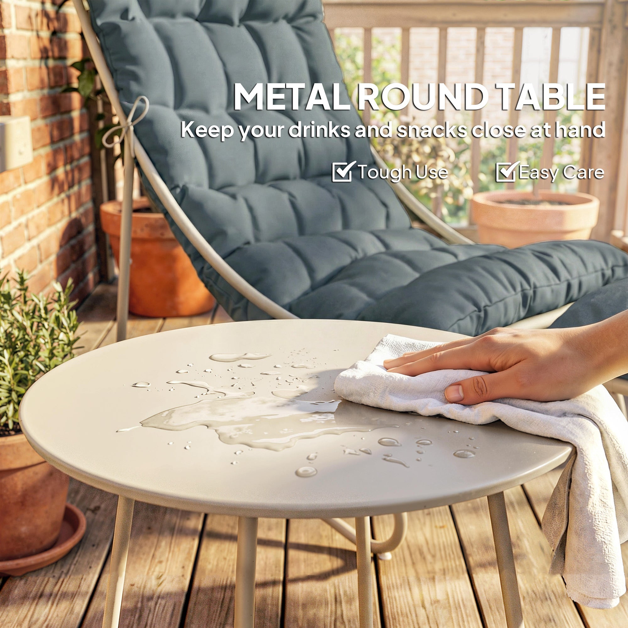 Outsunny Bistro Set for Garden, 3 Piece Outdoor Table and Chair with Footstool and Removable Cushions, Comfy Balcony Furniture