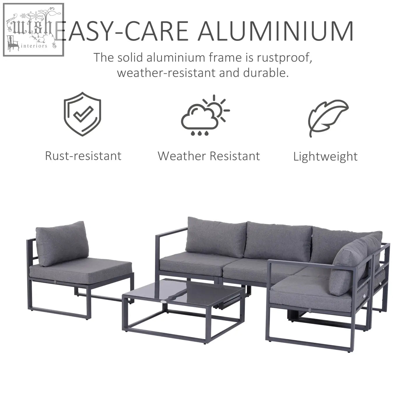 Gray cushioned 6pcs outdoor sectional sofa set with sturdy aluminum frame for comfy outdoor conversations