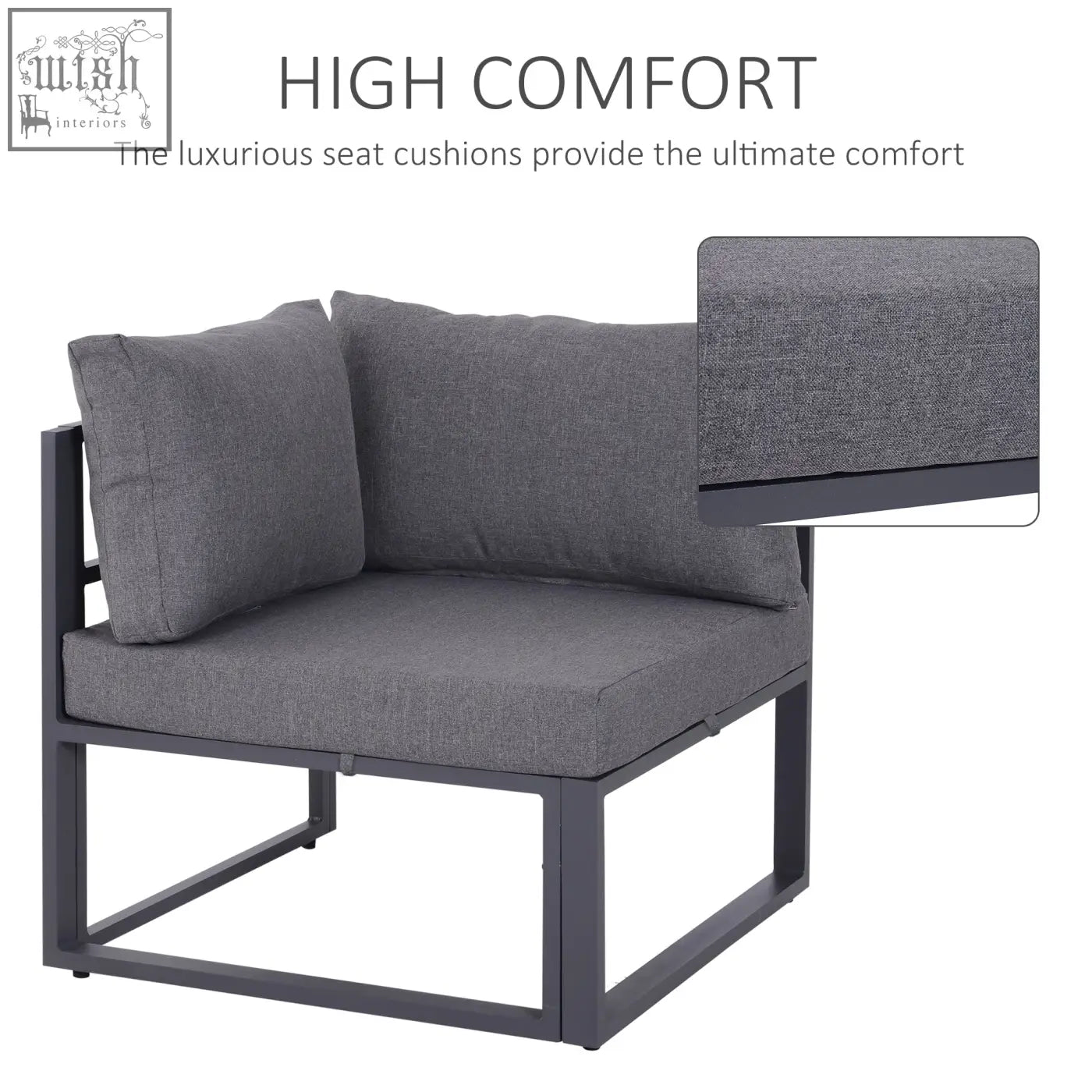 Gray textured fabric seat cushion on modern black metal frame from outsunny 6pcs outdoor sectional sofa set