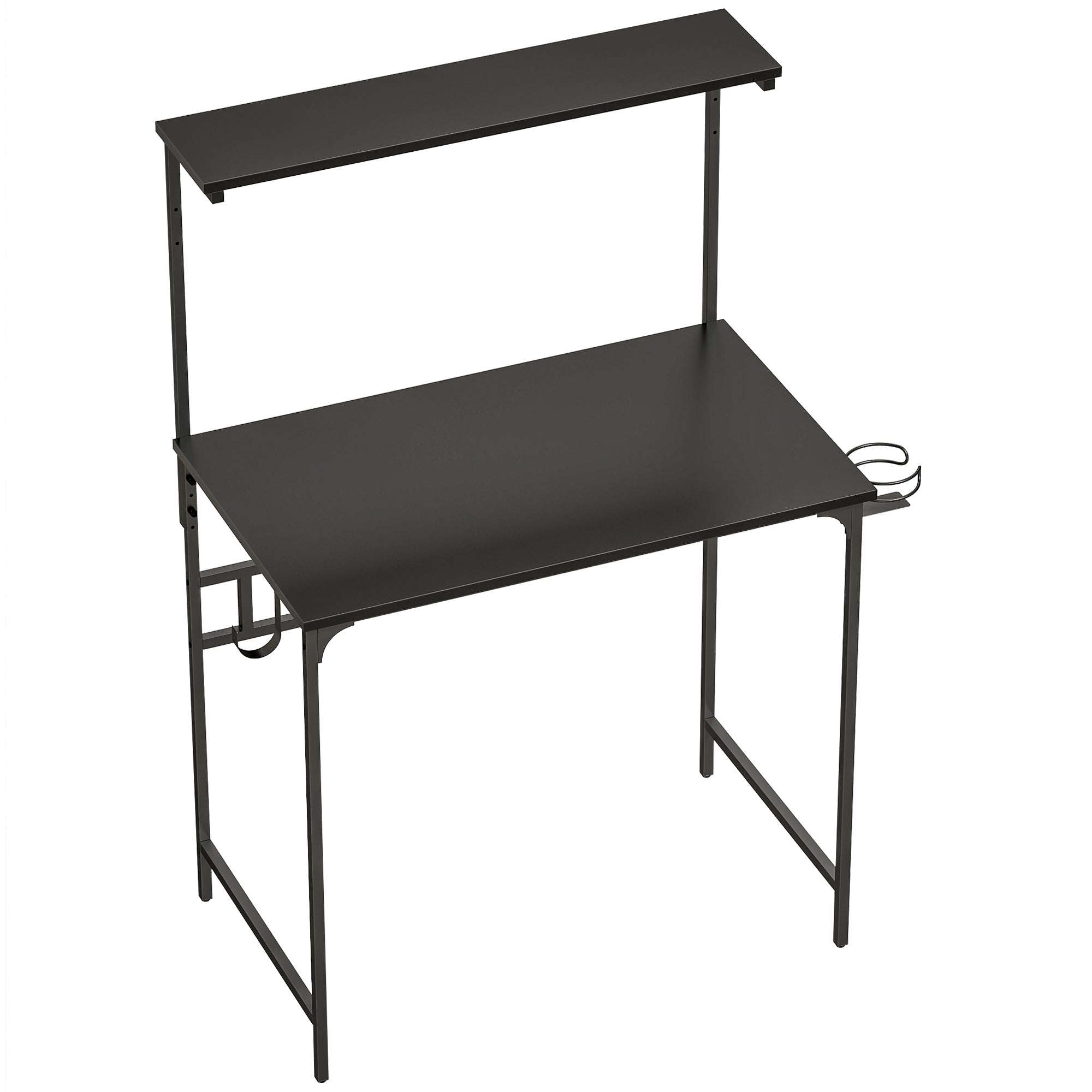HOMCOM Computer Desk, 80cm Home Office Study Table with Hutch Shelf, Cup Holder, Headphone Hook, Black