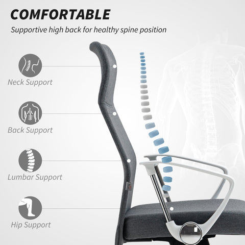 HOMCOM Fabric High Back Office Chair - Grey
