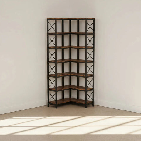 7-Tier Corner Bookshelf Display Storage Rack