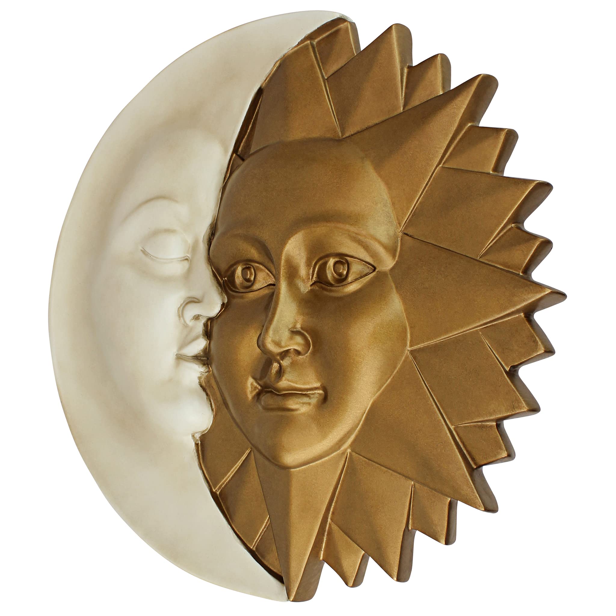 Design Toscano Celestial Harmony Sun and Moon Outdoor Wall Sculpture, Polyresin, Faux Ivory and Gold, 39.5 cm, 15.50" x 2.00"
