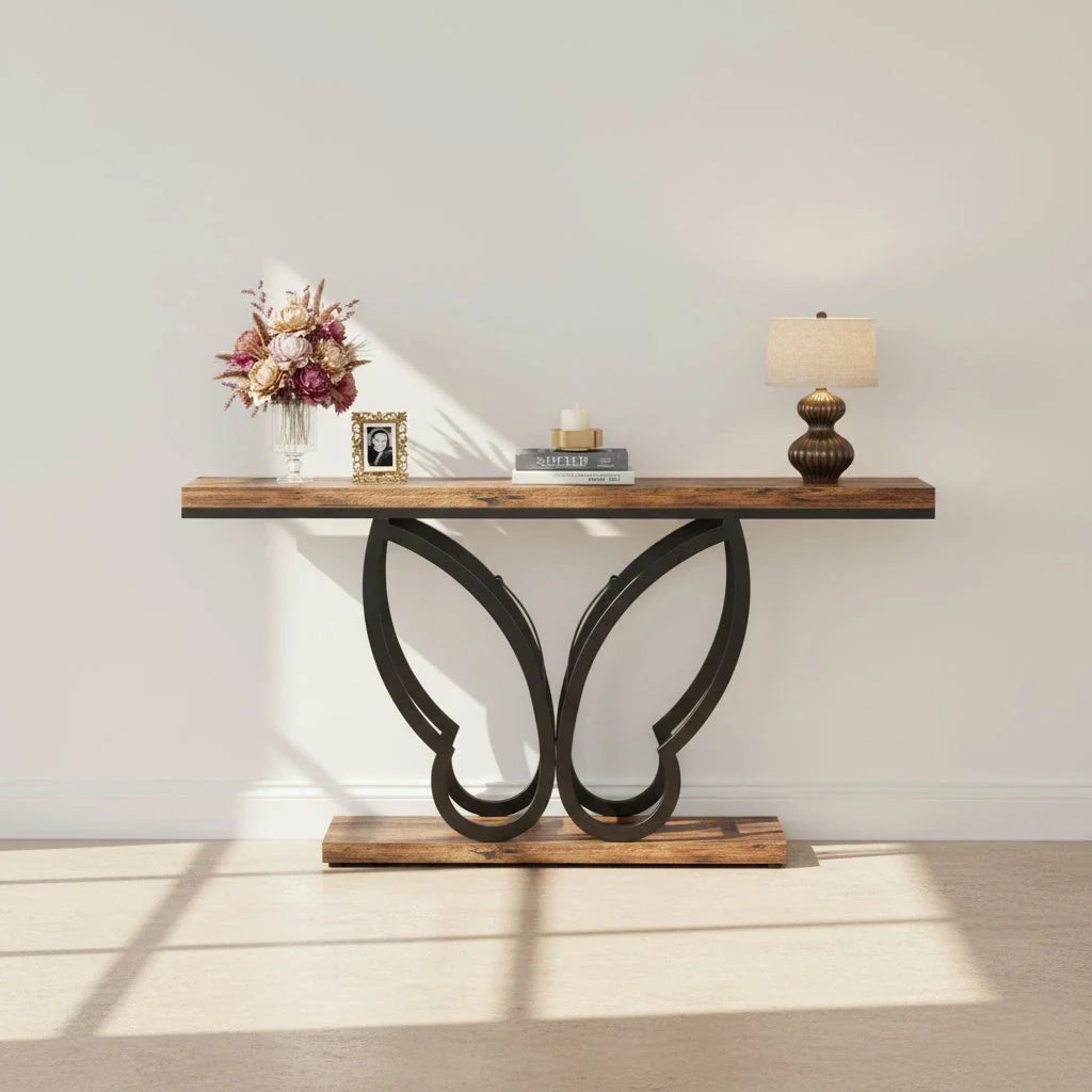 140cm Console Table Sofa Table with Butterfly Metal Frame