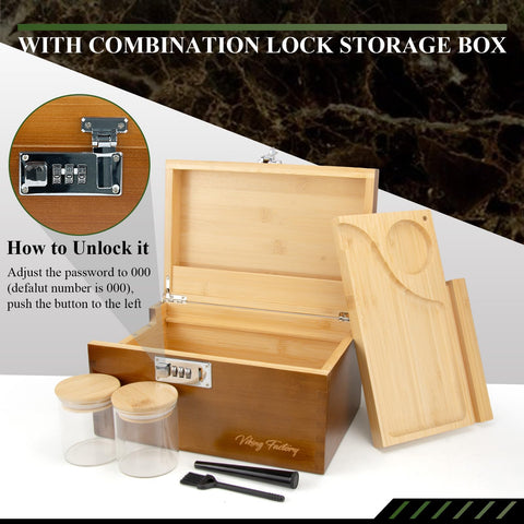 Large Bamboo Combo Lock Storage Box | Eco-Friendly Removable Trays & Accessories | Multifunctional Organiser for Jewellery, Bathroom, Office |