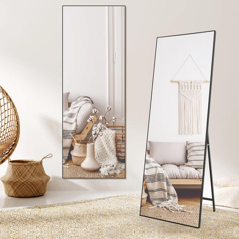 HORLIMER 65x24 inches Full Length Mirrors with Black Frame, 165x60 cm Large Long Mirror for Wall Hanging or Floor Free Standing, for Bathroom Living