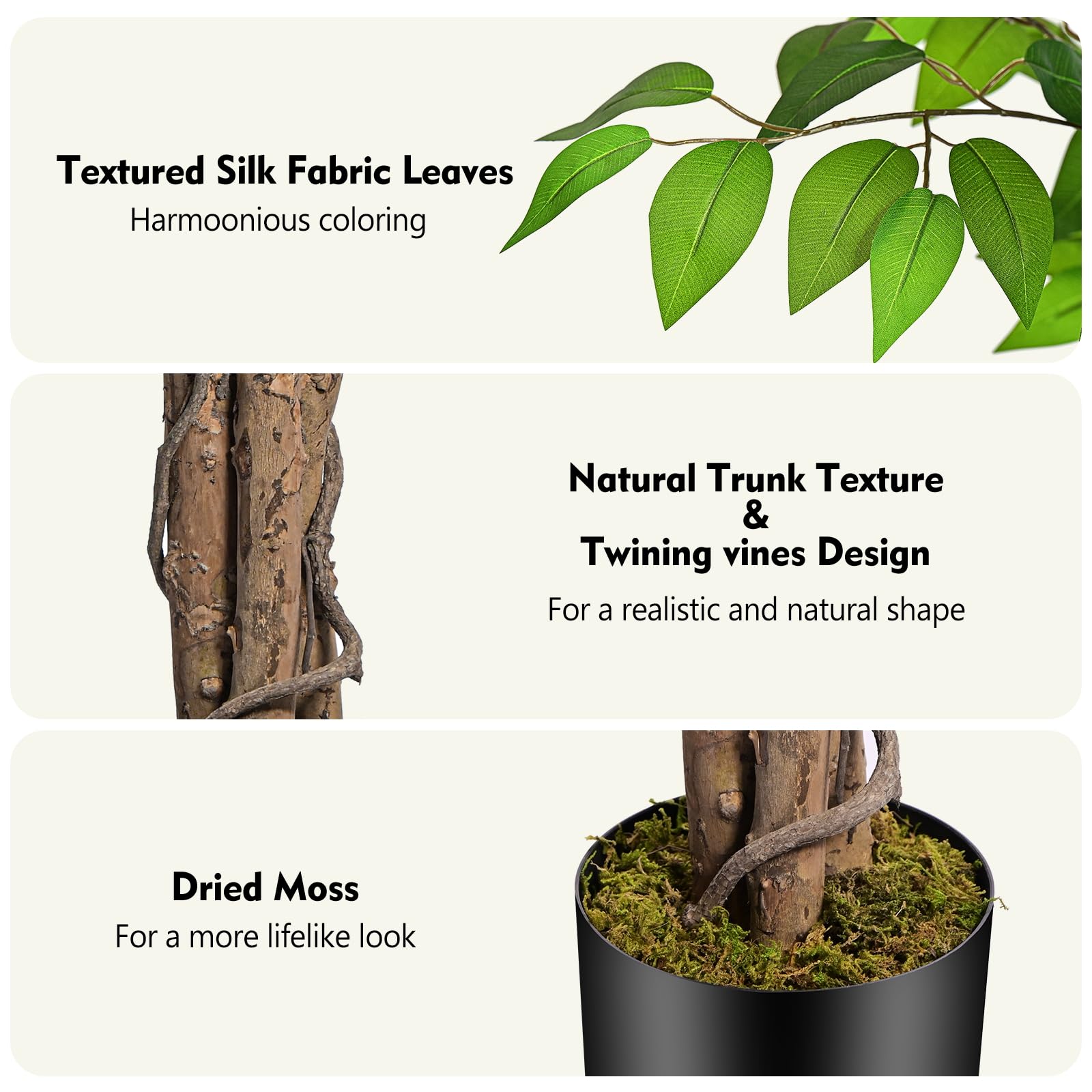 Keeplush 3ft Ficus Artificial Trees with Natural Curved Trunks, 36" Tall Lush Faux Tree for Home Decor Indoor, Green Lifelike Fake Ficus Tree