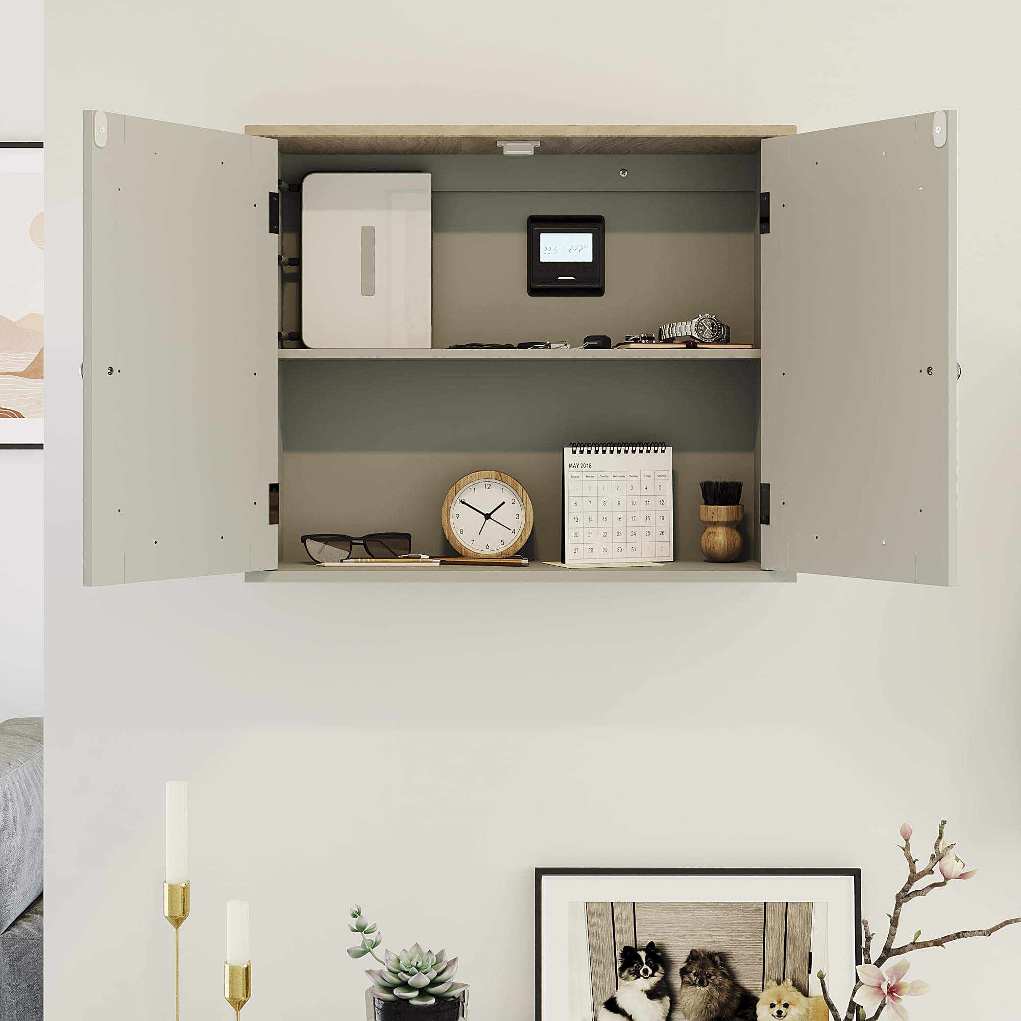 Bath Vida Priano Double Door Mirrored Bathroom Cabinet Storage Cupboard Wall Mounted, Grey & Oak