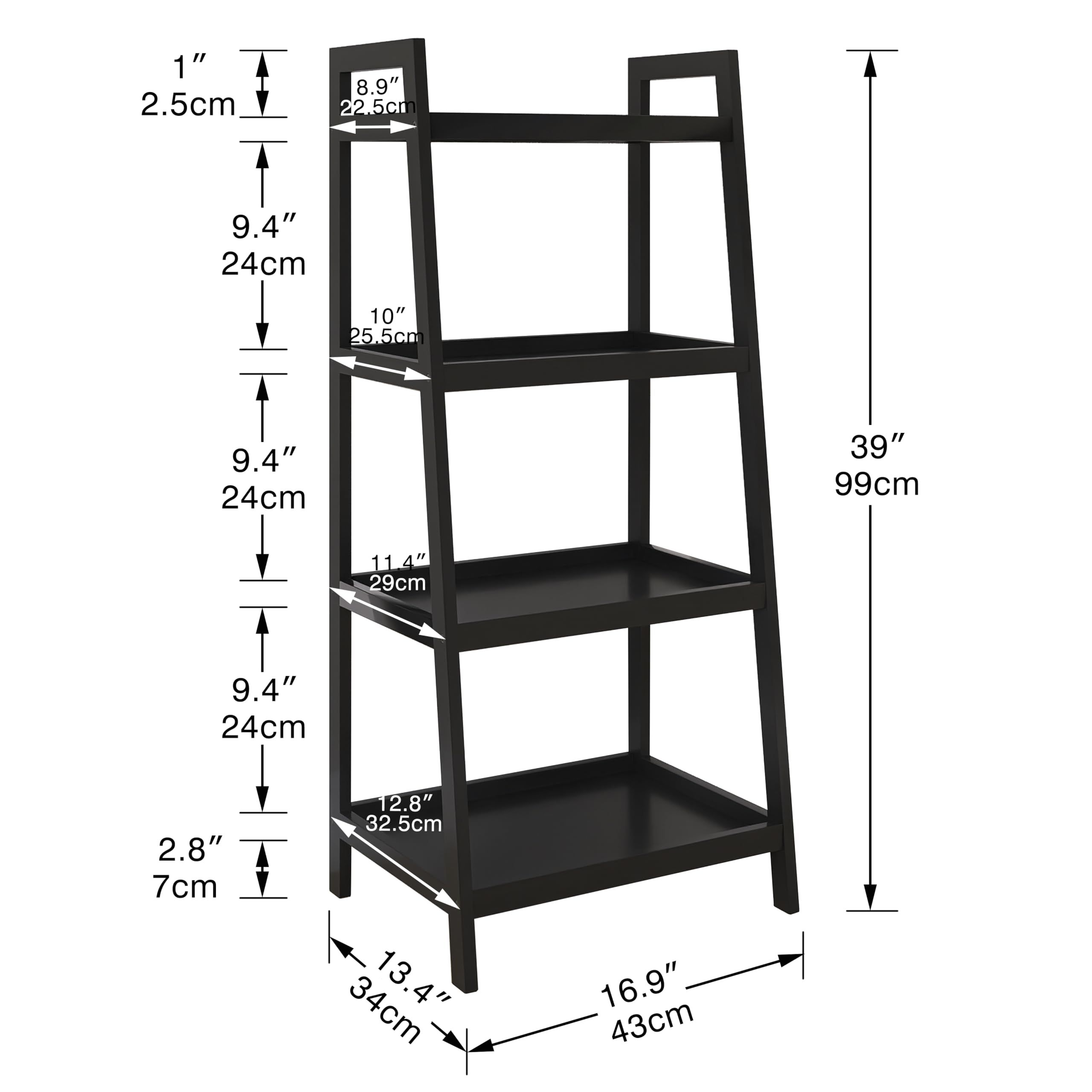 SMIBUY Bamboo Bookshelf, Bathroom Storage Rack Organizer, Plant Flower Display Stand Floor Standing with 4 Tier Open Shelves and Handles (Black)