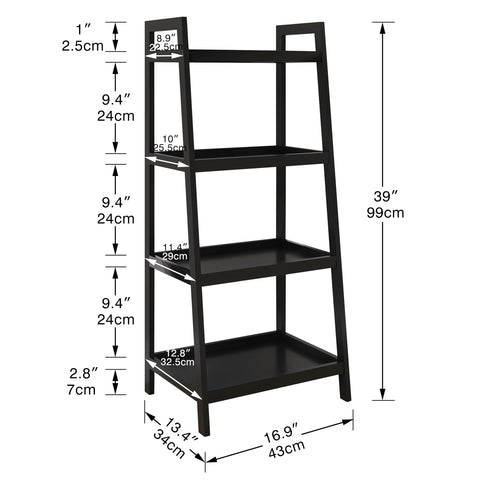 SMIBUY Bamboo Bookshelf, Bathroom Storage Rack Organizer, Plant Flower Display Stand Floor Standing with 4 Tier Open Shelves and Handles (Black)