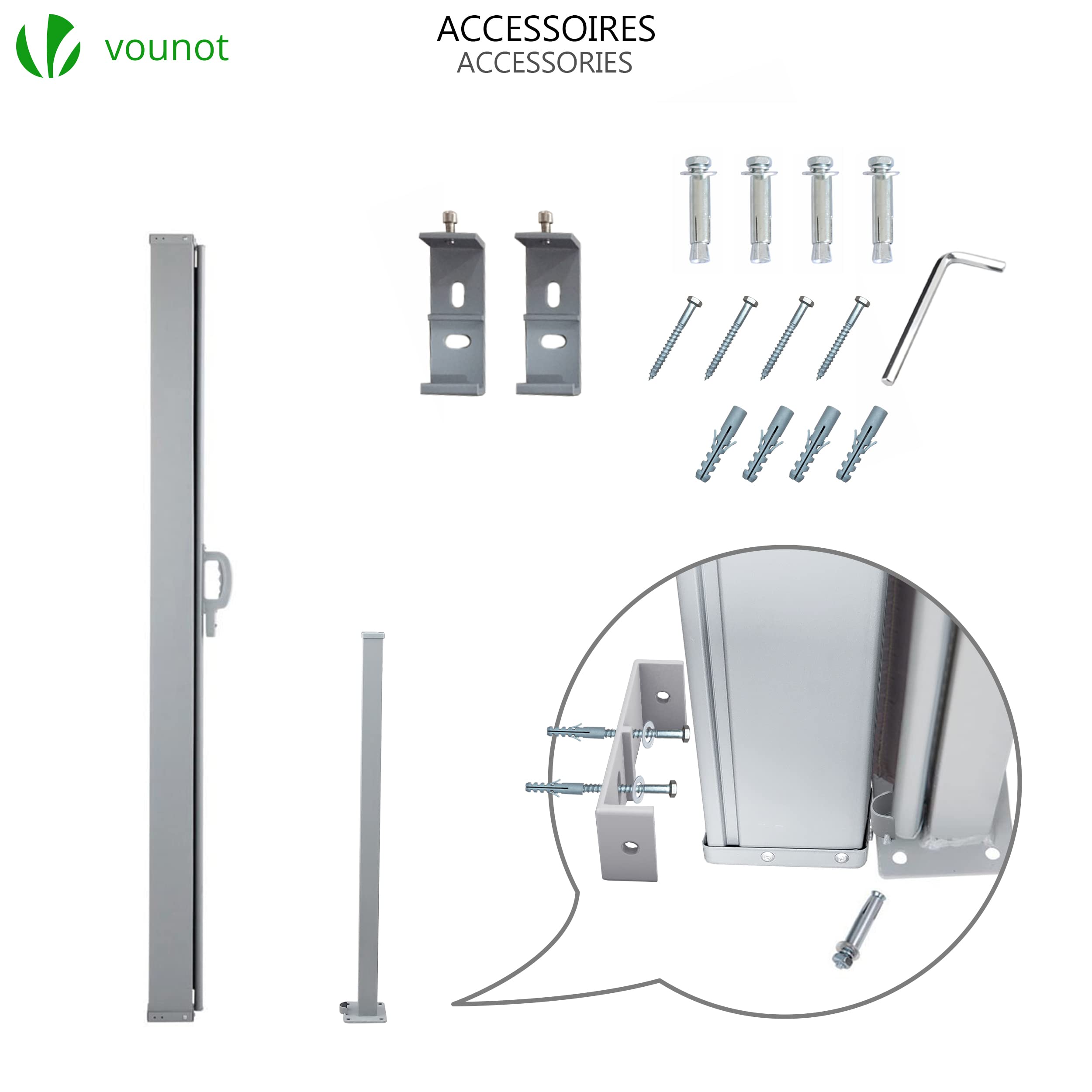 VOUNOT Side Awning Retractable, Outdoor Privacy Screen for Garden, Balcony, Terrace, 160 x 300 cm, Beige