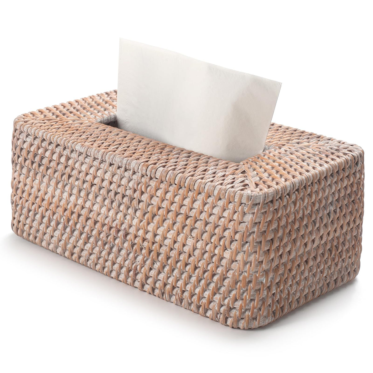 YANGQIHOME Rattan Tissue Box Cover Rectangular, Hand Woven Wicker Tissue Holder, Tissue Box Square for Living Room, Dining Table, Bedroom, 26 x 10.5 x