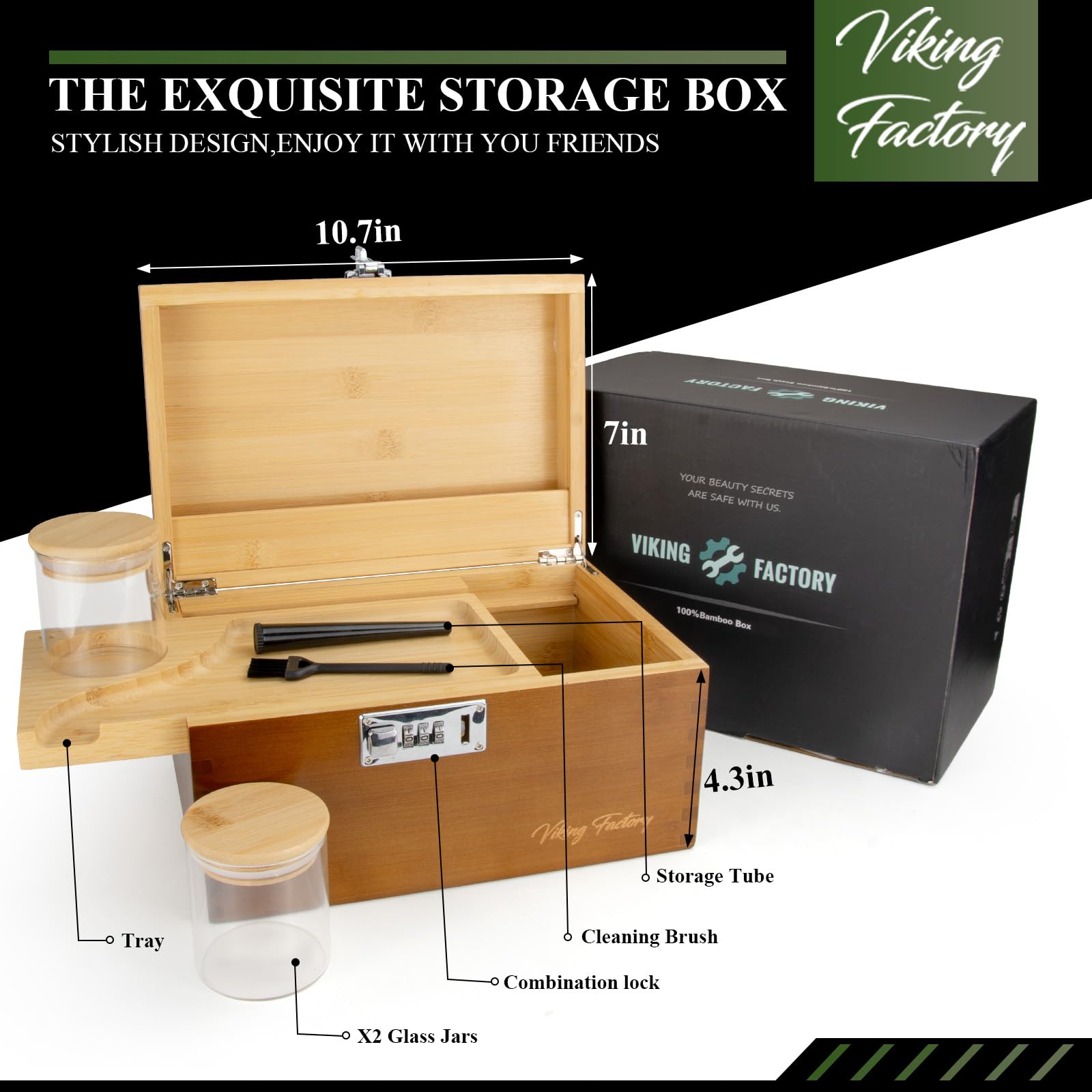 Large Bamboo Combo Lock Storage Box | Eco-Friendly Removable Trays & Accessories | Multifunctional Organiser for Jewellery, Bathroom, Office |