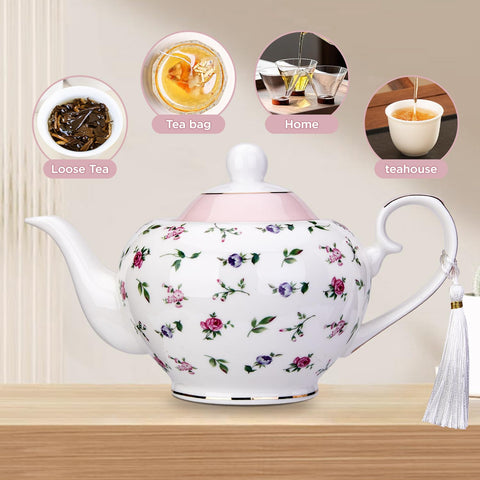 London Boutique teapot with Infuser - Tea Pot infusers for Loose Tea -700ml Capacity Perfect 2 Cup teapot -Easy Grab Handle Teapots (Roses Pink)
