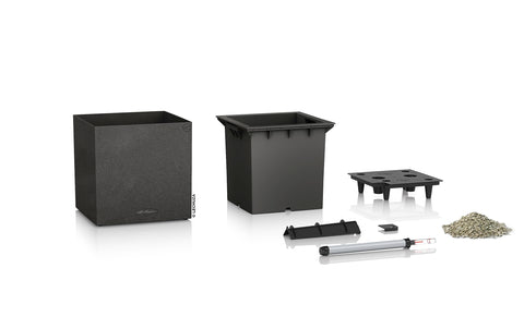 Lechuza Self Watering Plant Pot CANTO Stone 30 Low Plastic Indoor and Outdoor Plant Pot with Drainage Hole H30 L30 W30 cm Graphite Black