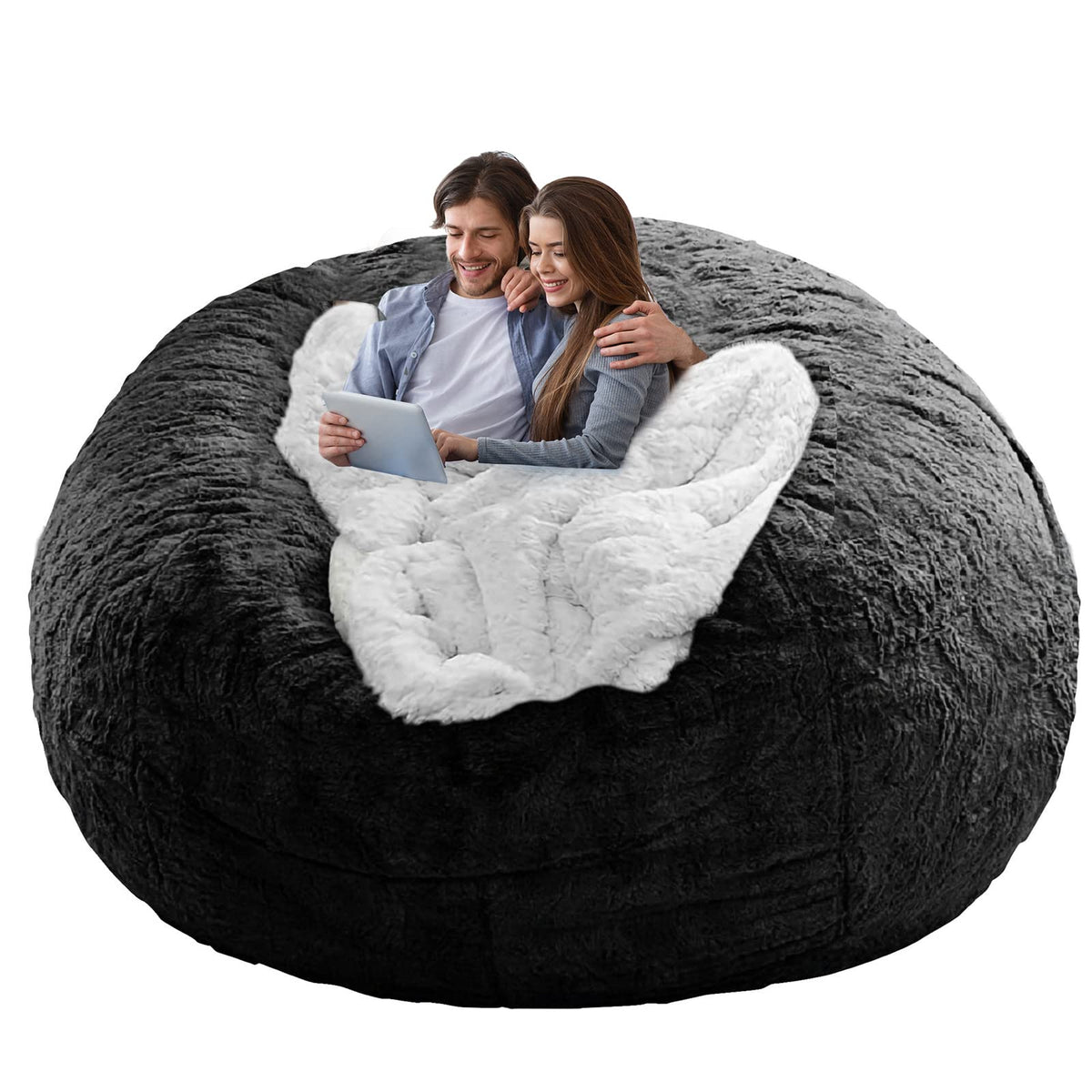 YudouTech Bean Bag Chair Cover Without Filler,Big Round Soft Fluffy PV Velvet Washable Bean Bag Lazy Sofa Bed Cover for Adults,Living Room Bedroom