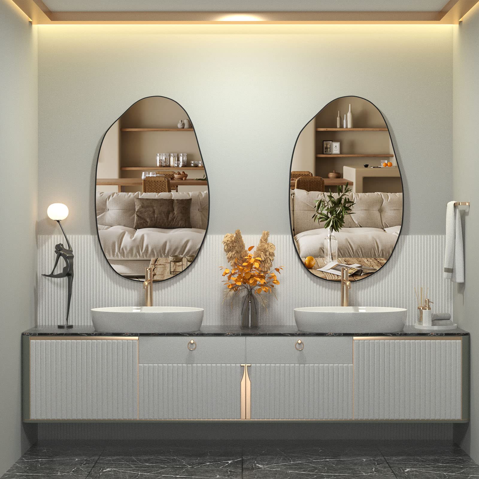 CASSILANDO Irregular Wall Mirror, Asymmetrical Mirror Wall Mounted, Unique Vanity Mirror,Shaped Dressing Mirror Decorative for Living Room, Bathroom,